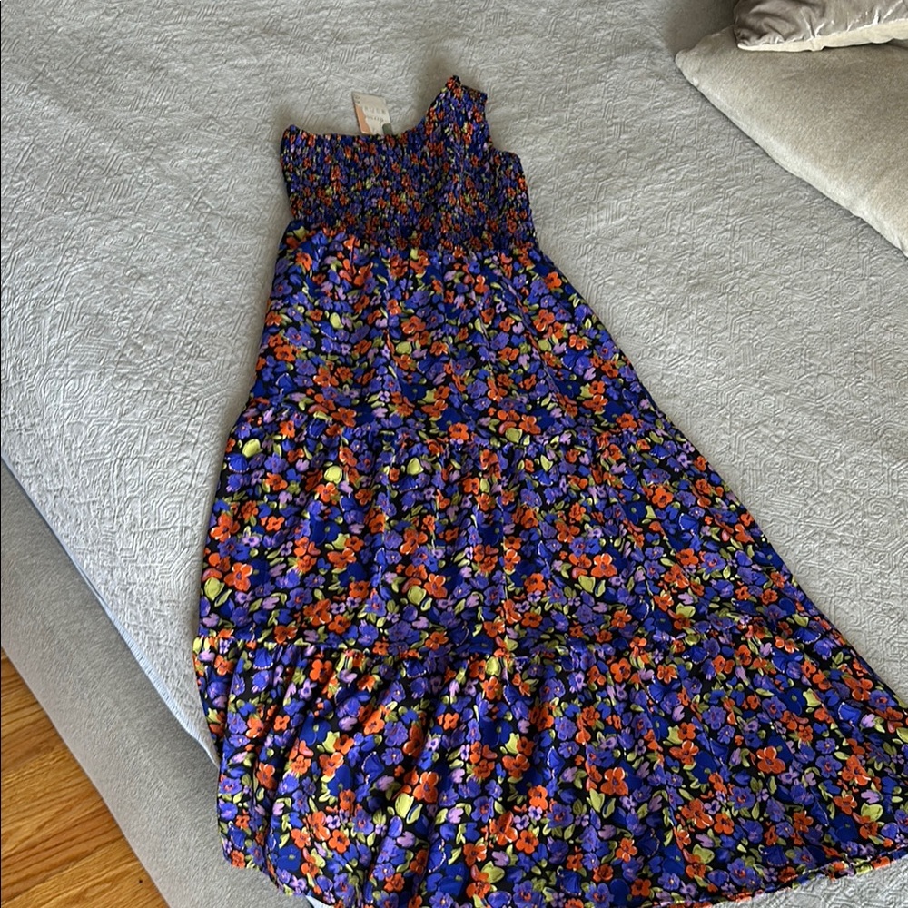 Floral Maxi Dress in Blue and Orange